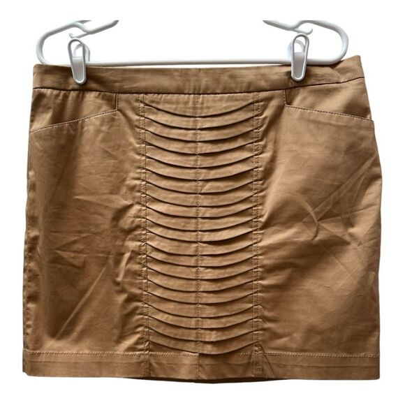 Willi Smith Tan Brown Mini Skirt Pleated Detail Size 10 - Picture 1 of 8